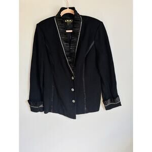 DVC Exclusive Ruffle Metallic Sequined Rhinestone Evening Jacket Black Size 18